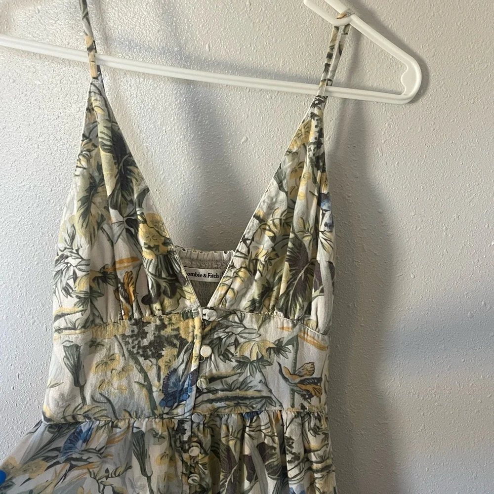 Abercrombie & Fitch Floral Spaghetti-Strap Maxi Dress in Cream, Yellow & Blue